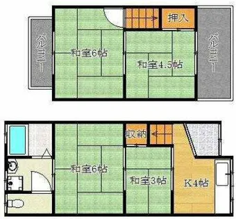 大阪府堺市北区百舌鳥赤畑町3丁【テラスハウス】の間取り