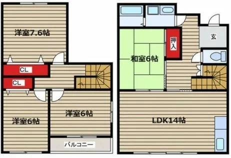 愛知県名古屋市天白区池見2丁目【テラスハウス】の間取り