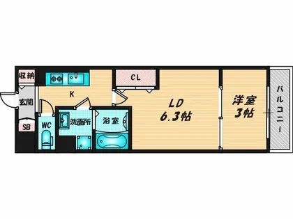 リアライズ鶴橋東Ⅱ【9階】の間取り