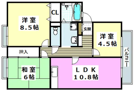 エクセル南茨木B棟【1階】の間取り