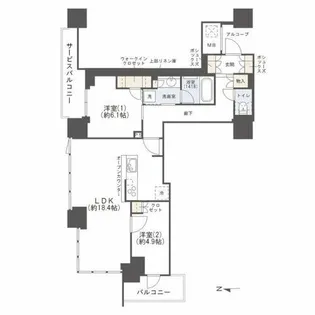 シエリアタワー大阪堀江【22階】の間取り