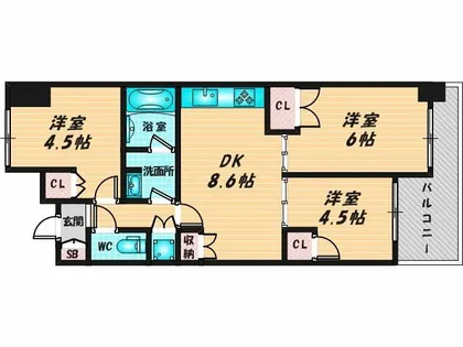 ライオンズ若江岩田ステーションプラザ【6階】の間取り