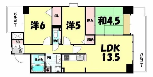 エスリード三宮フラワーロード【7階】の間取り
