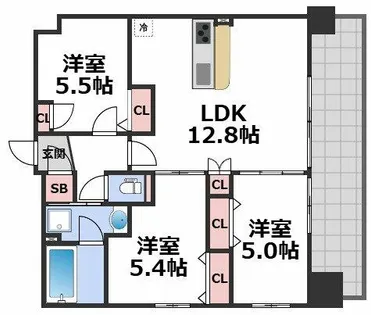 スプランディッド玉造DUE【5階】の間取り