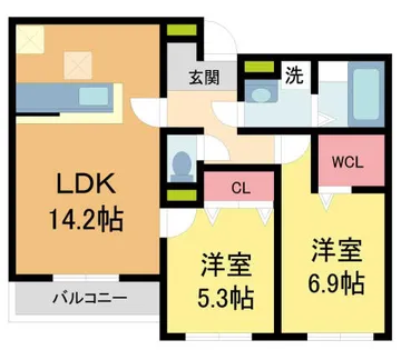 メリヤス鳴尾【1階】の間取り