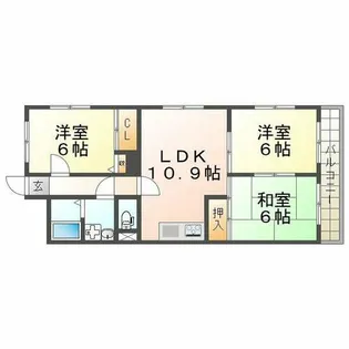 グロリオーサ甲東【102号室】の間取り