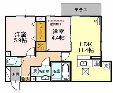 高倉山フラッツ【1階】の間取り