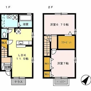 愛知県豊橋市花田町字越水【テラスハウス】の間取り