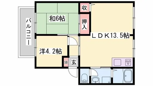 サンビレッジ田寺【D208号室】の間取り