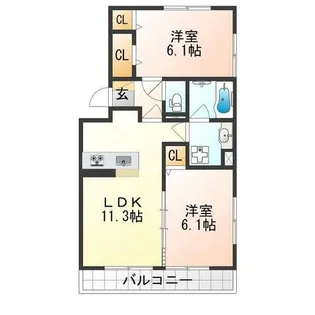 グランソレイユ西院【1階】の間取り