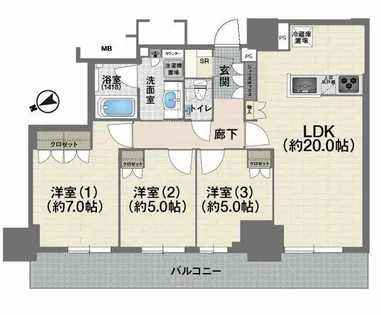 リバーガーデンタワー上町筆ヶ崎【11階】の間取り