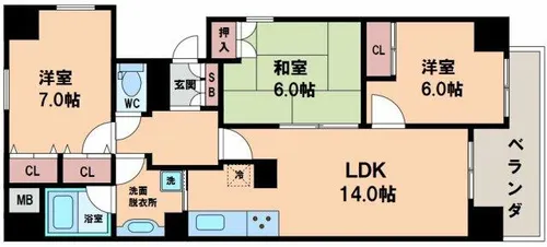 カスタリア阿倍野【9階】の間取り