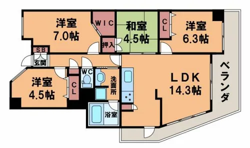 カスタリア阿倍野【6階】の間取り