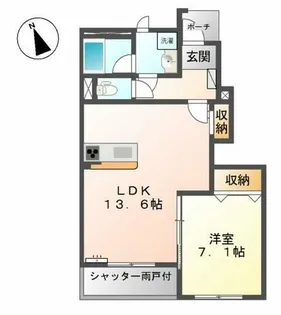 ルミエールウエスト【1階】の間取り