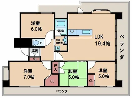 カスタリア阿倍野【5階】の間取り