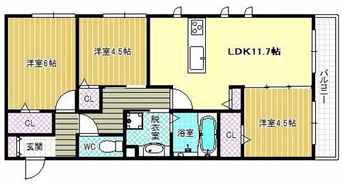 グロリアハイツはびきの B棟【3階】の間取り