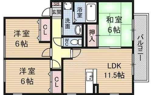 レシェンテ茨木E棟【2階】の間取り