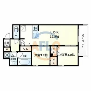 ルフォンプログレ南森町【2階】の間取り