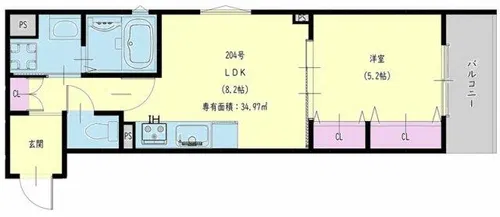クリエオーレ新堂Ⅱ【2階】の間取り
