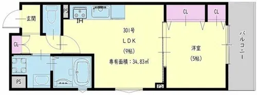クリエオーレ新堂Ⅱ【3階】の間取り