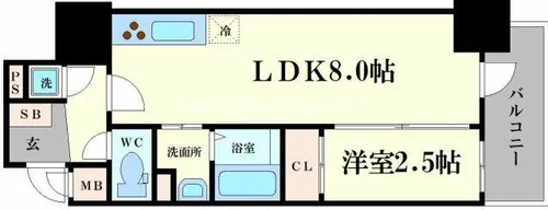 エスリードレジデンス本町パークフロント【8階】の間取り
