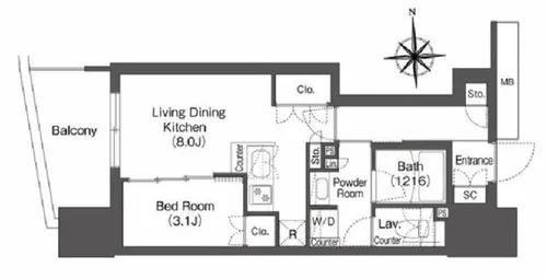 コンフォリア・リヴ本町WEST Q【16階】の間取り