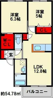 クラヴィエ三萩野D【2階】の間取り