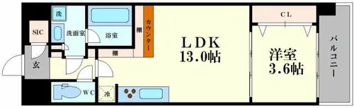 スプランディッド福島WEST【705号室】の間取り
