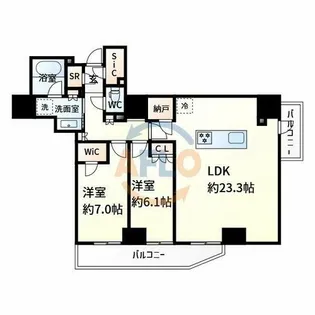 リバーガーデンタワー上町台筆ヶ崎【24階】の間取り