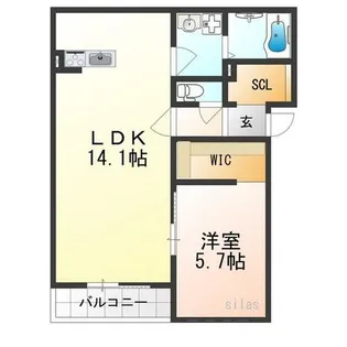 クレア法善寺【1階】の間取り