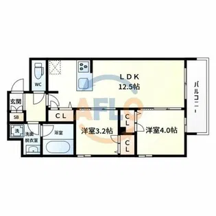 ルフォンプログレ南森町【2階】の間取り