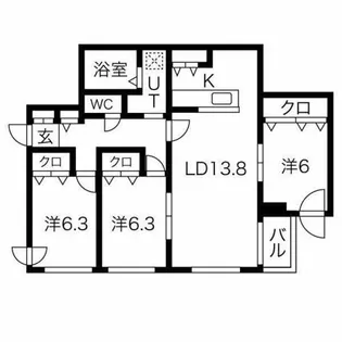 クラリス南9条【3階】の間取り