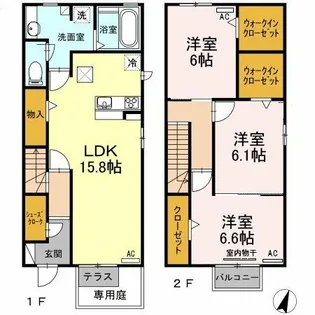 愛知県豊橋市新栄町字鳥畷【テラスハウス】の間取り