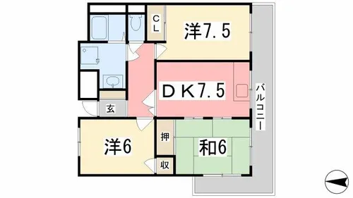 リッチウォーク土山【402号室】の間取り