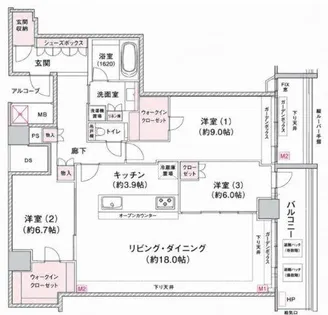 シエリアタワー大阪堀江【44階】の間取り