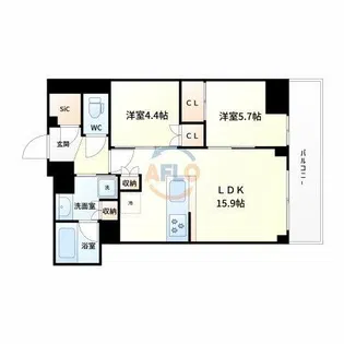 ジオタワー大阪十三【23階】の間取り