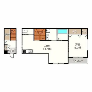 K1下寺町【201号室】の間取り