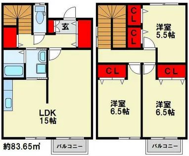 ユニフレックス中間 B棟【102号室】の間取り