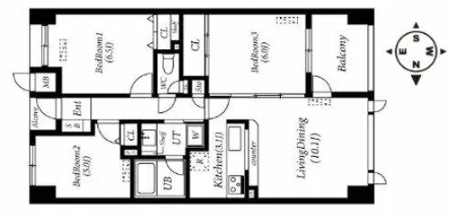 西区新町アーバンコンフォート【7階】の間取り