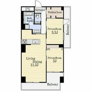 兵庫県芦屋市東芦屋町【マンション】の間取り