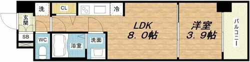 プレサンス堺筋本町エグゼブラン【9階】の間取り
