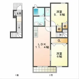 フレシール天伯C棟【2階】の間取り