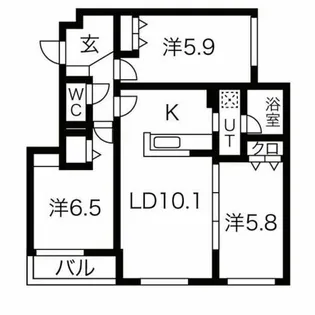 メニーズコート北園プレミア【1階】の間取り