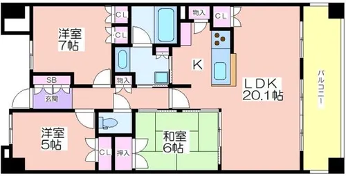 リバーガーデンコスモスクエア【1213号室】の間取り