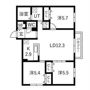 グランディール琴似【3階】の間取り