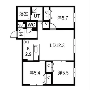 グランディール琴似【1階】の間取り