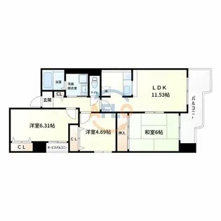 ファミーユ西梅田【10階】の間取り