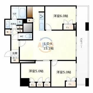 ブランズタワー南堀江【24階】の間取り