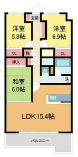 エクセラージュ川西うね野【3階】の間取り