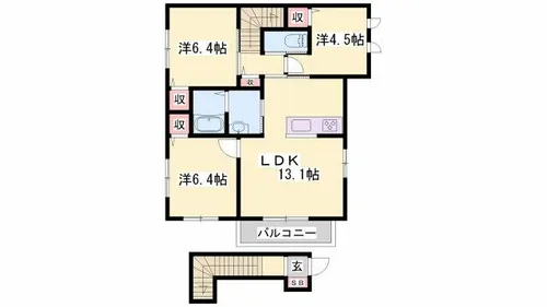 シャーメゾン高町【0201号室】の間取り